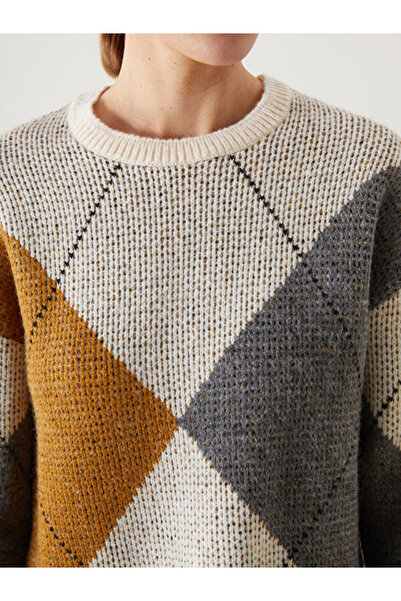 LC Waikiki Crew Neck Color Block Oversize Women's Knitwear Sweater