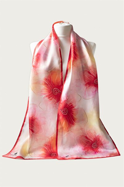 Vissona Eșarfă de damă 100% mătase cu model floral - 30x170