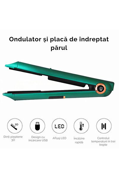 varioshop Ceramic Hair Straightener 2-in-1 with LCD Display, External Battery, and Adjustable Temperature, Cor