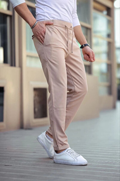 Butik Men's Diagonel Micro Textured Pocketed Elastic Waist Trousers - Brown