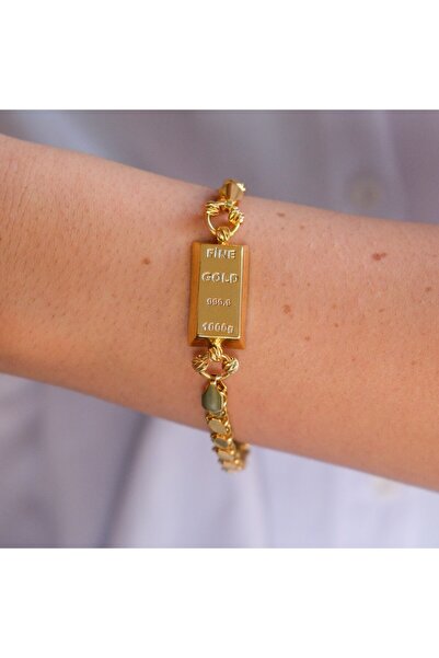 FerizZ İmitasyon Altın Kaplama Arpa Zincir Desenli Külçe Bileklik BLK-1153