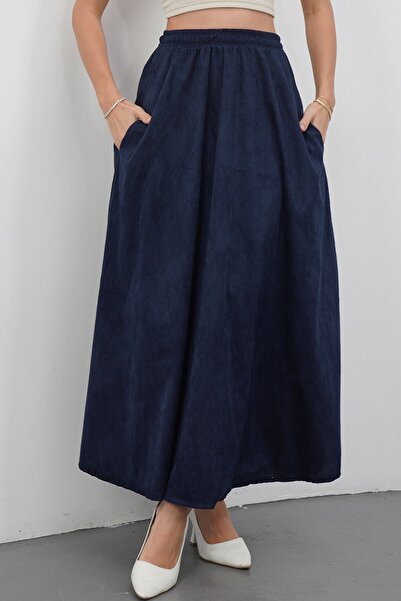 VAGGON Double Pocket Elastic Waist Midi Skirt