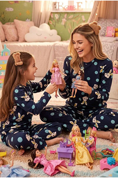 Siyah İnci Lacivert Pamuklu Pijama Takım