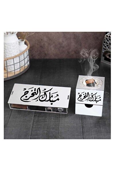 Story of candle Incense burner with a box for storing incense and for the incense itself, bearing the phrase "Congratulations on Graduation," Maroki oud, Vietnamese oud chips, lighter, and charcoal.