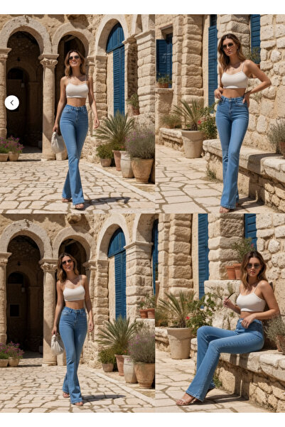 SHEVEGA Blugi Blue Lycra - Pantaloni evazați