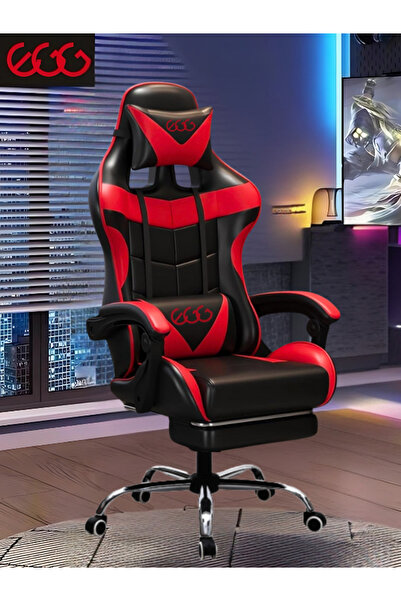 EGG Gaming Chair Adjustable PU Leather High Back with Headrest & Lumbar Support - Red