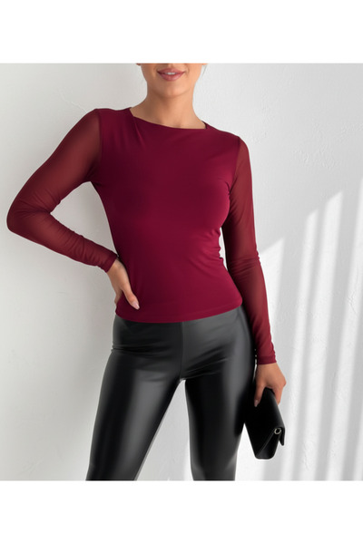 FOORS guler rotund material elastic Bluză din tul Sandy