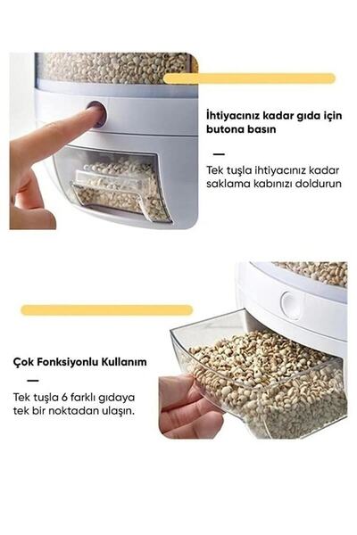 LİWRA 360 °   Rotatable 6 Compartment Dry Food and Pulses Organizer with Air Tight Separator