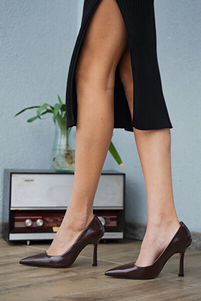 Marjin Women's Stiletto Pointed Toe Classic Heeled Shoes Zarte Brown