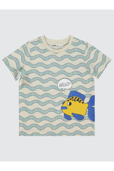 Civil Boys تي شيرت Wave Fish مطبوع للأعمار من 2 إلى 5 سنوات - بيج للأعمار من ...