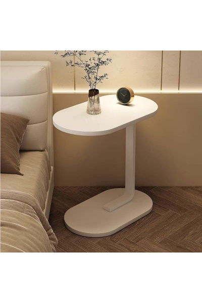 HayaBazaar Modern C-Shaped Side Table,Sofa End Table,for Living Room/Bedroom/Bedside,White