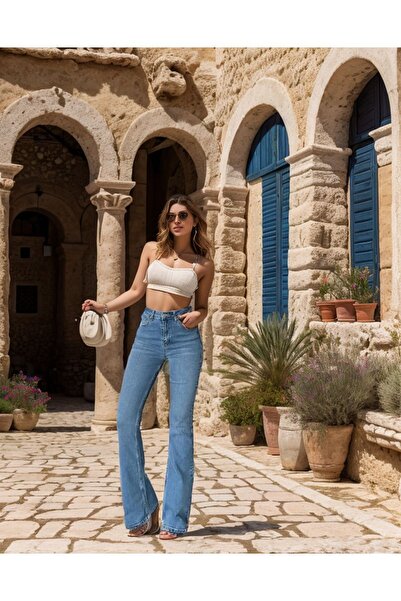 SHEVEGA Blugi Blue Lycra - Pantaloni evazați