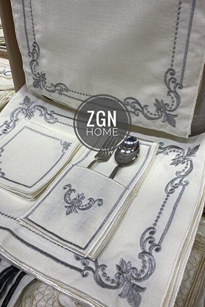 ZGNHome 19 Piece 6 Person Ottoman Silver Embroidered American Dinner Set