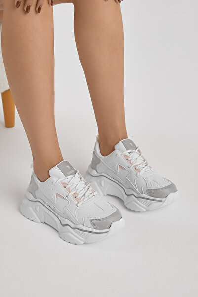 Tonny Black Γυναικεία αθλητικά παπούτσια με ψηλή σόλα με κορδόνια σε λευκό γκ...