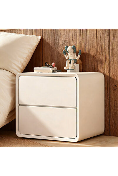 XINYUEMAIC Modern minimalist bedside table, solid wood edge table with 2 drawers, no installation required