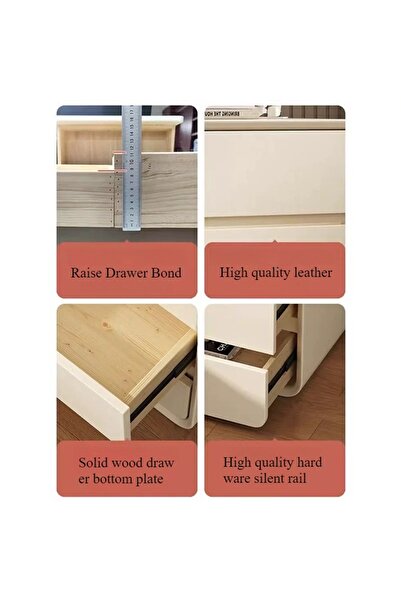 XINYUEMAIC Modern minimalist bedside table, solid wood edge table with 2 drawers, no installation required