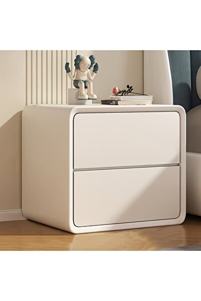 XINYUEMAIC Modern minimalist bedside table, solid wood edge table with 2 drawers, no installation required