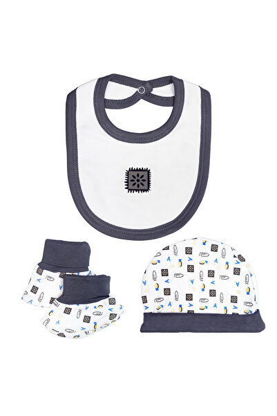 Babies Basic 5 piece Sets include Bib, Romper, Mittens, Cap and Sleepsuit, 9-12 Months , Gray