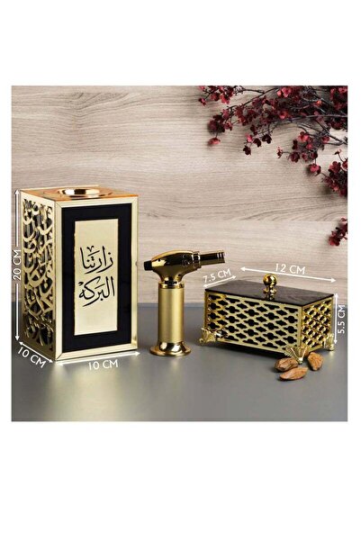 Story of candle An incense burner with a box for storing incense, bearing the inscription "Blessings have visited us," along with Maroki oud and a luxury lighter.