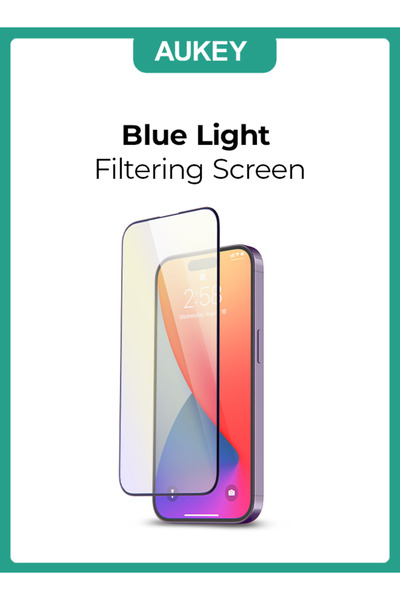 AUKEY واقي شاشة فائق الوضوح بفلتر الضوء الأزرق لهاتف iPhone 15 Pro Max شفاف SP-HY10D