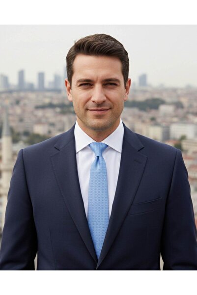 1001 Kravat Lacivert Nokta Desenli 8 Cm Genişliğinde Açık Mavi Kravat