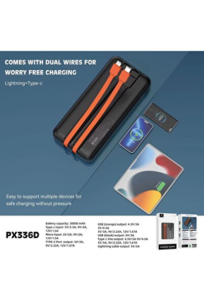 Lenyes باور بانك PX336D بسعة 10000 مللي أمبير في الساعة