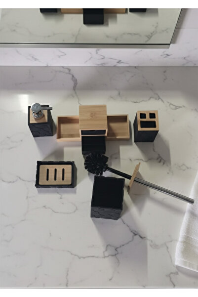 HomeTarz Akrilik Bambu Banyo Seti - Çekmeceli Standlı 5 Parça Banyo Takımı