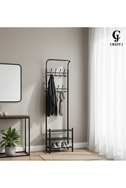 Crestj Metal Clothes Hanger Organizer and Clothes Rack with Hooks and 3 Shoe ...