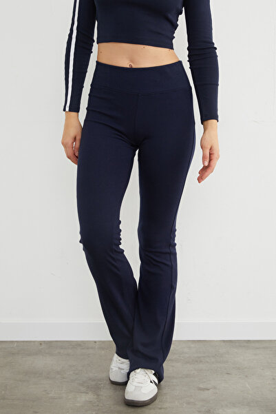 Fulla Moda Beli Lastikli Yüksek Bel Flare Pantolon