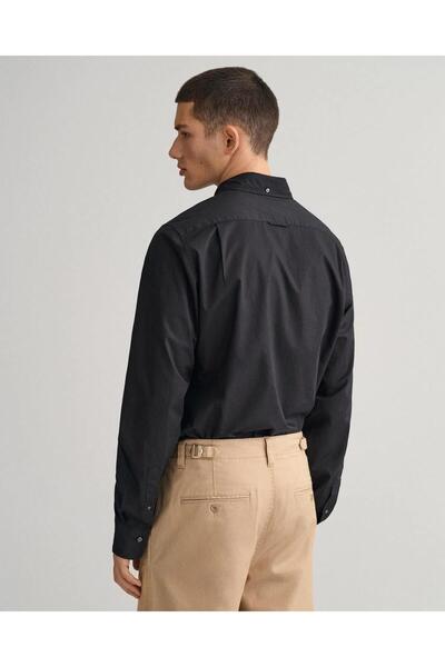 Gant Erkek Siyah Slim Fit Düğmeli Yaka Broadcloth Gömlek