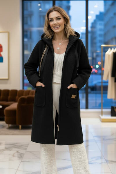 Nevin Kaya Moda Black Embroidered Boucle Coat