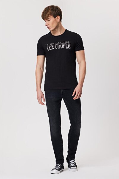 Lee Cooper Ανδρικό μπλουζάκι με λαιμόκοψη από 100% βαμβάκι, μαύρο