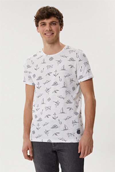 Lee Cooper Ανδρικό μπλουζάκι Hughes 100% βαμβακερό με λαιμόκοψη λευκό