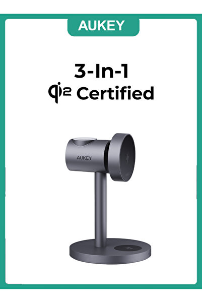 AUKEY MagFusion Qi2 3-in-1 Magnatic Fast Wireless Charging Station LC-MC311، Gray