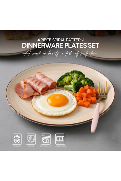 VAV GET 4-Piece Spiral Dinnerware Set – 2 Dinner 26cm Plate & 2 Appetizer 20cm Plate for 2 People.
