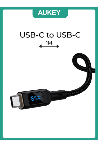AUKEY Nylon Braided USB-C To USB-C Cable With LCD Display 1M 100W Black