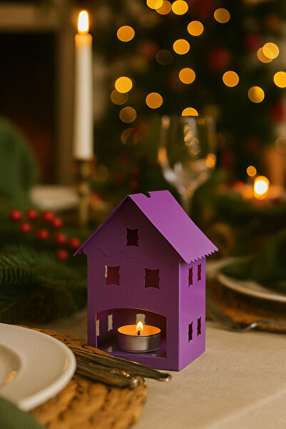 Arma House Mor Renkli Danimarka Evleri Temalı Mumluk