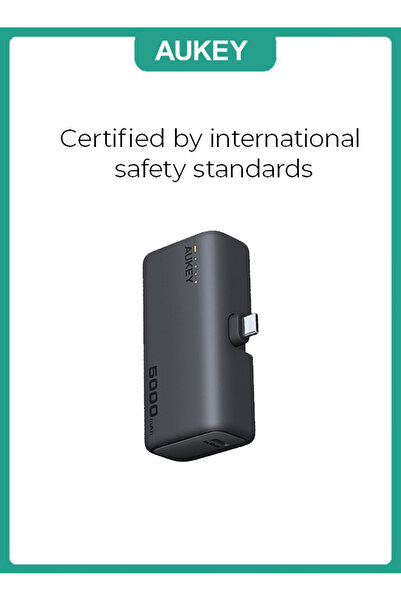 AUKEY AUKEY 20W PD، 5,000mAh, Portable Power Bank with Built-in foldable USB-C Port, Gray.