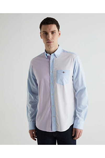 Gant Erkek Mavi Regular Fit Klasik Yaka Renk Bloklu Gömlek