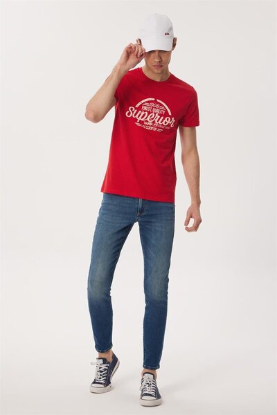 Lee Cooper Joseph Men's 100% Cotton O-Neck T-Shirt Red