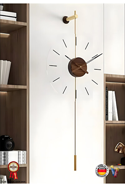 MetaQuartz Aksesuar Gravity Ceviz - (KIRILMAZ TAMPER CAM) - Büyük Boy (33x85cm ) - Metal (MOBİLYA) Duvar Saati