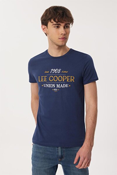 Lee Cooper Ανδρικό μπλουζάκι Robert 100% βαμβακερό με λαιμόκοψη σε μπλε ναυτικό