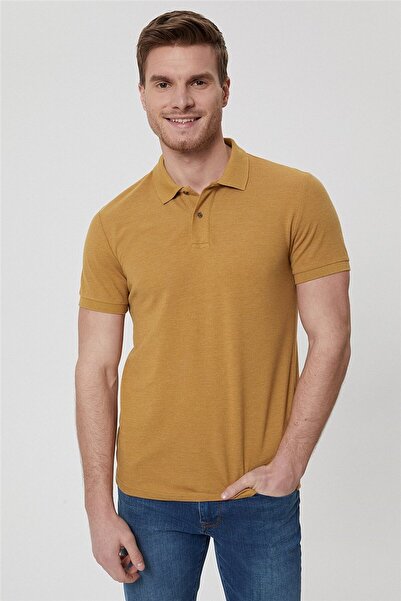 Lee Cooper Ανδρικό μπλουζάκι με λαιμόκοψη πόλο Miles, 100% βαμβάκι, σκούρο μουσταρδί