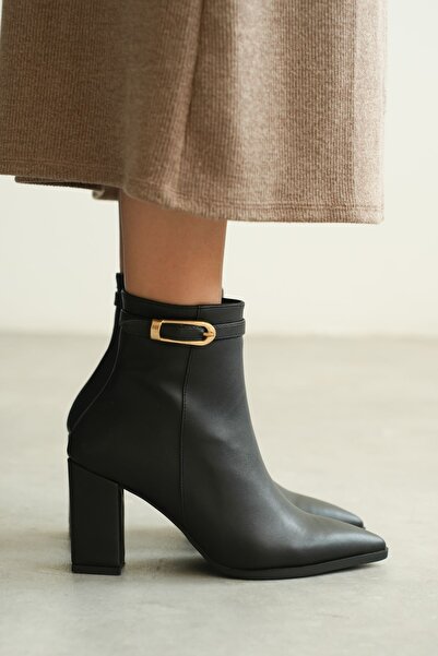 MODAADAM London γυναικείες μαύρες δερμάτινες μπότες με χοντρό τακούνι