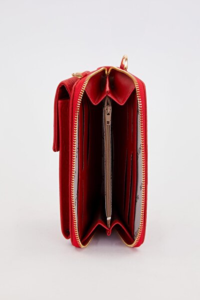 Levidor Monogram Printed Red Wallet with Phone Compartment and Chain Strap - 0053c750