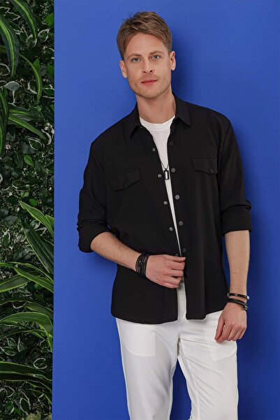 Efor G 1551 Slim Fit Siyah Klasik Gömlek