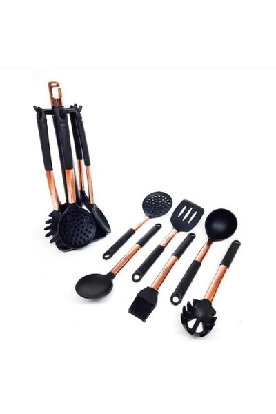 AROW 7 Piece Black-Copper Silicone Ladle Set - Tr-2659