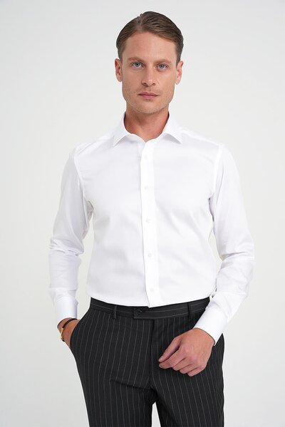 Efor Slim Fit %100 Pamuk Non Iron Kumaş Klasik Beyaz Gömlek Gk 734