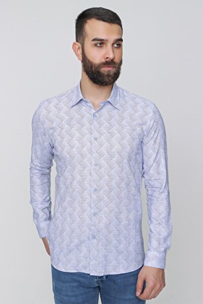 Efor Erkek Slim Fit Mavi Spor Gömlek G 1488