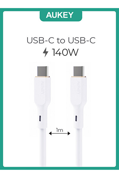 AUKEY 1M 140W Silicone USB C to USB C Cable - White